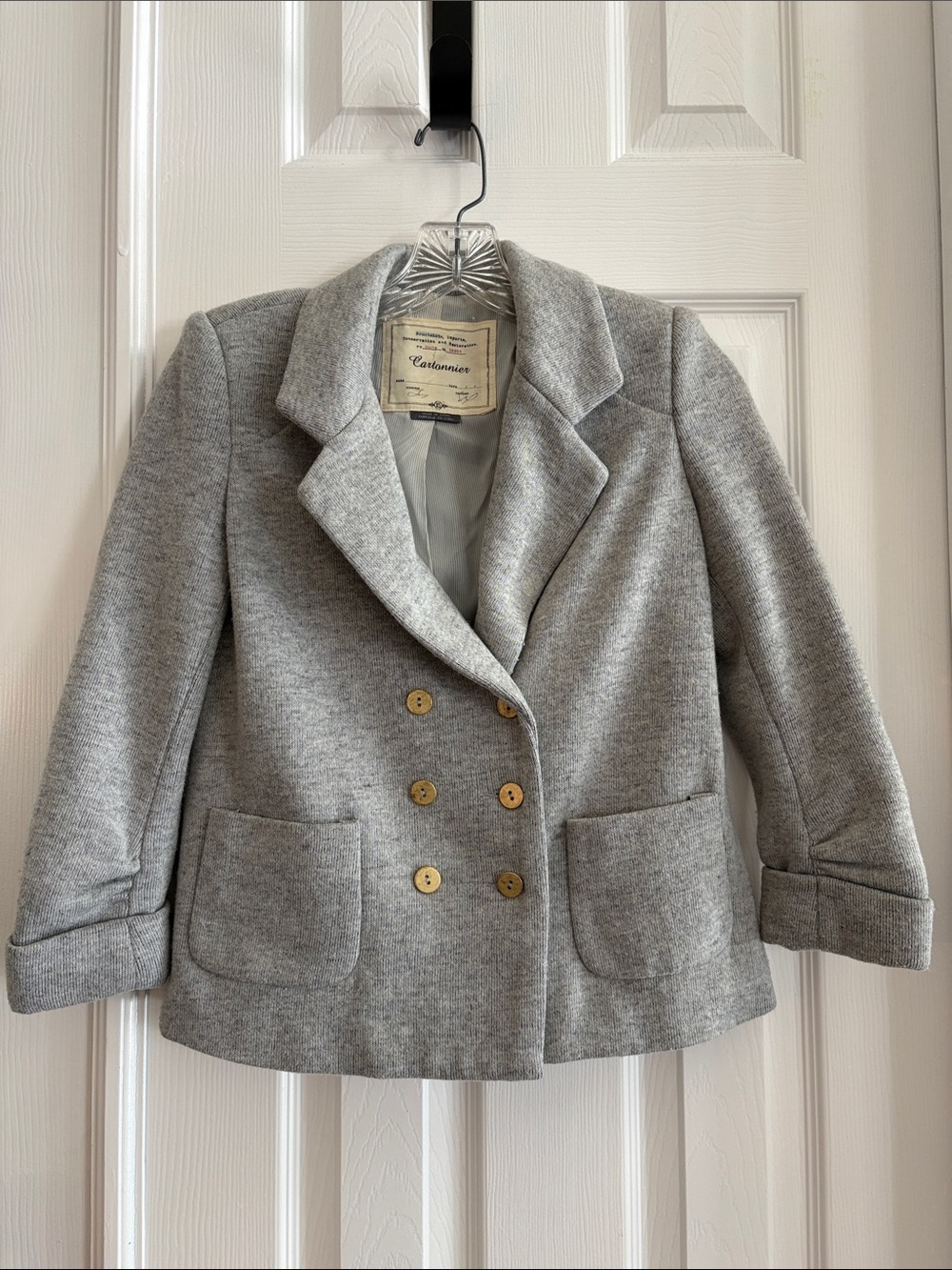 Cartonnier Anthropologie gray wool blend double breasted blazer jacket  XS